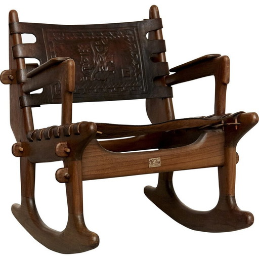 Chaise à bascule en cuir vintage par Angel Pazmino, Équateur
