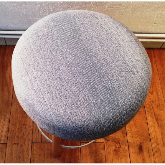 Image 1 of Tabouret vintage en bois et tissu bleu