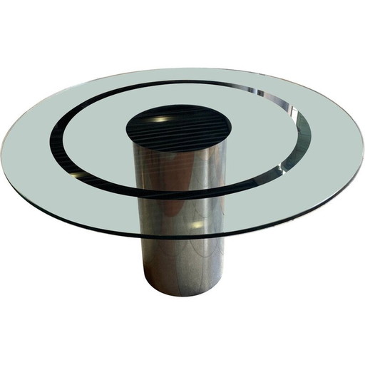 Table vintage en verre et chrome, 1990