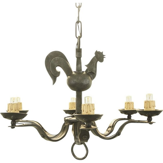Image 1 of Lustre vintage en fer forgé par Jean Touret pour l'Atelier Marolles