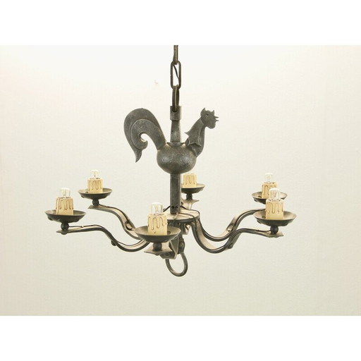 Lustre vintage en fer forgé par Jean Touret pour l'Atelier Marolles