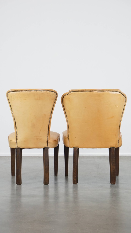 Image 1 of 4 x Chaise de salle à manger en cuir de chèvre couleur miel