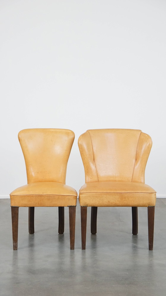 Image 1 of 4 x Chaise de salle à manger en cuir de chèvre couleur miel