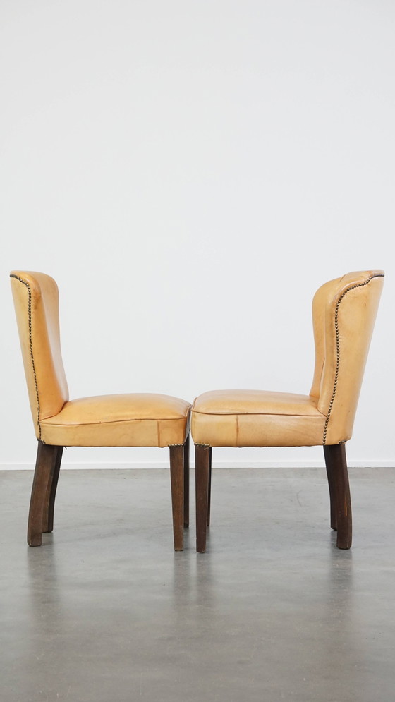 Image 1 of 4 x Chaise de salle à manger en cuir de chèvre couleur miel