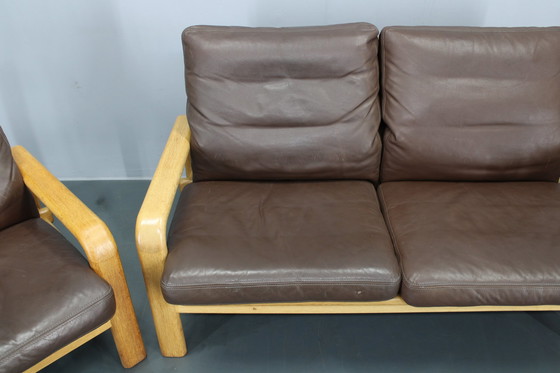 Image 1 of 1970 L. Olsen & Søn Ensemble de salon en chêne et cuir, Danemark