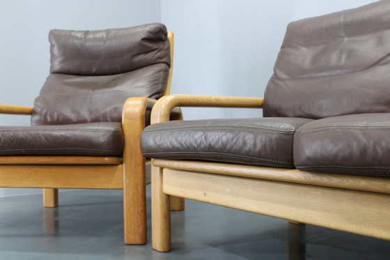 Image 1 of 1970 L. Olsen & Søn Ensemble de salon en chêne et cuir, Danemark