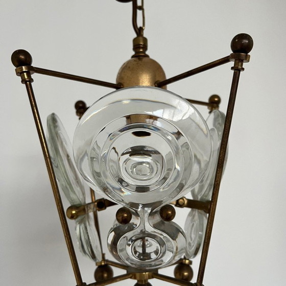 Image 1 of Lampe suspendue vintage en laiton et verre, Suède 1960s