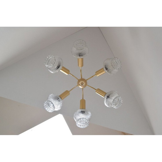 Image 1 of Lustre vintage en métal et verre, Tchécoslovaquie 1970