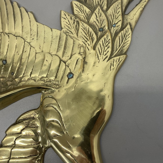 Image 1 of Grand objet mural moderniste en laiton Décoration Sculpture Héron, Allemagne, années 1960