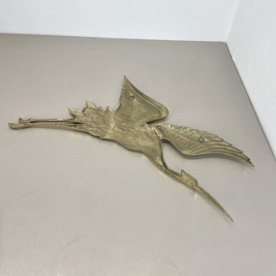 Image 1 of Grand objet mural moderniste en laiton Décoration Sculpture Héron, Allemagne, années 1960