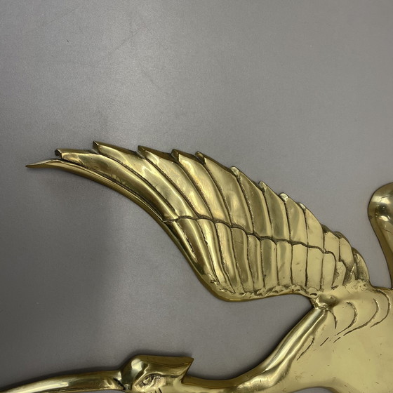 Image 1 of Grand objet mural moderniste en laiton Décoration Sculpture Héron, Allemagne, années 1960
