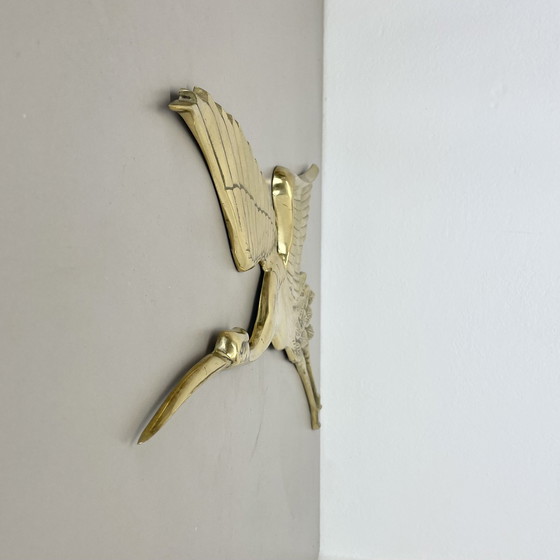 Image 1 of Grand objet mural moderniste en laiton Décoration Sculpture Héron, Allemagne, années 1960