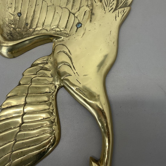 Image 1 of Grand objet mural moderniste en laiton Décoration Sculpture Héron, Allemagne, années 1960