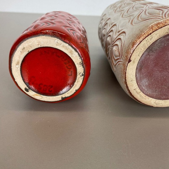 Image 1 of Ensemble de 3 vases vintage en céramique 285 lava pour Scheurich, Allemagne 1970