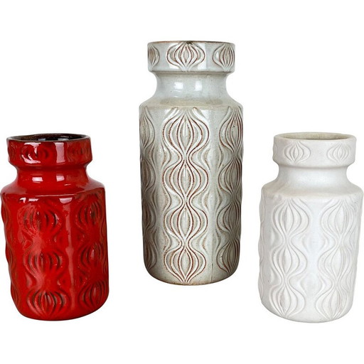 Ensemble de 3 vases vintage en céramique 285 lava pour Scheurich, Allemagne 1970