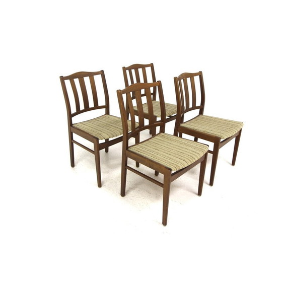 Image 1 of Ensemble de 4 chaises vintage en hêtre et tissu, Suède 1960