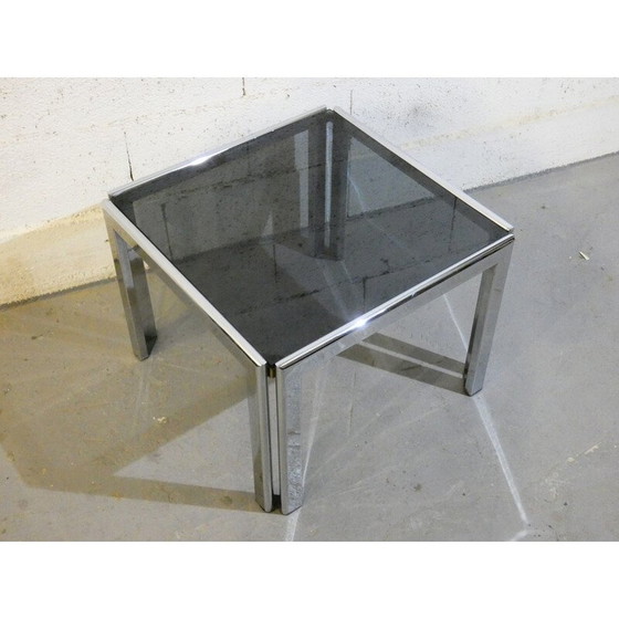 Image 1 of Table basse vintage en acier chromé et verre teinté, Italie 1970