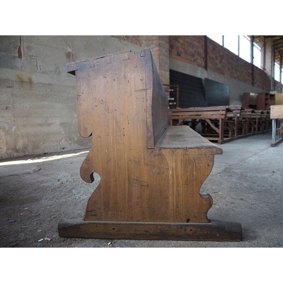 Image 1 of Long banc d'école ancien en bois avec peinture d'origine, Tchécoslovaquie, années 1930