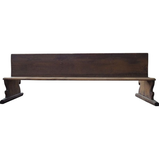 Long banc d'école ancien en bois avec peinture d'origine, Tchécoslovaquie, années 1930