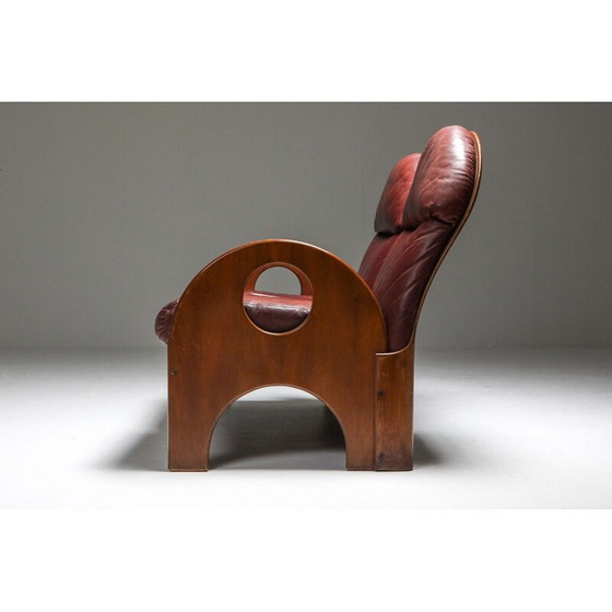 Image 1 of Love Seat vintage Gae Aulenti 'Arcata' en noyer et cuir bourgogne 1968