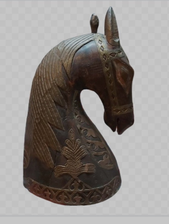 Image 1 of Tête de cheval Rajasthan Perse Bois et Laiton