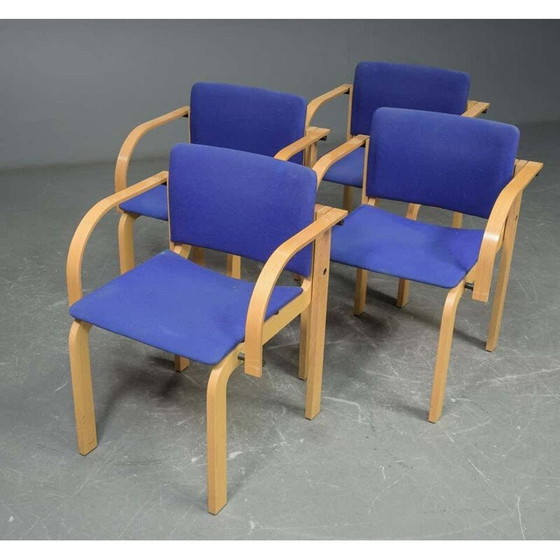 Image 1 of Ensemble de 4 chaises de salle à manger empilables en hêtre par Friis et Moltke années 1980