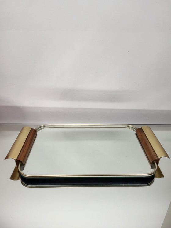 Image 1 of Plateau Vintage ou Plateau de Service avec Miroir en Verre