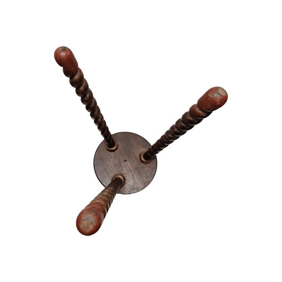 Image 1 of Tabouret tripode vintage en hêtre français, années 1950/60.
