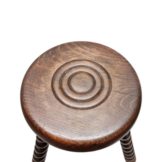 Image 1 of Tabouret tripode vintage en hêtre français, années 1950/60.