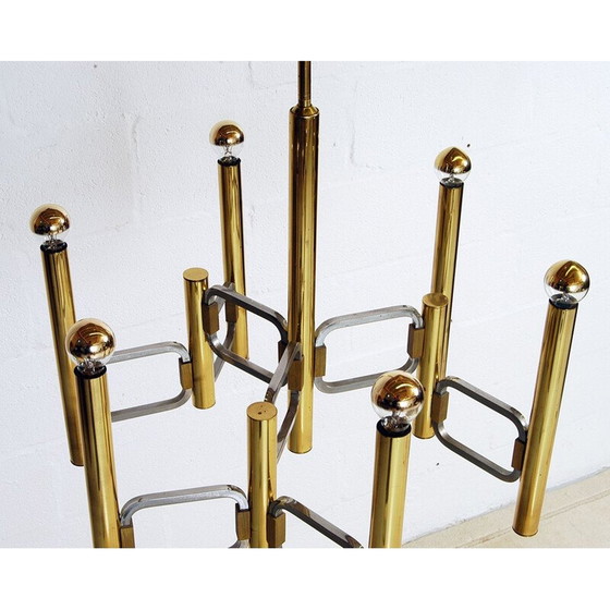 Image 1 of Lustre vintage en laiton poli et chrome par Gaetano Sciolari, Italie 1970