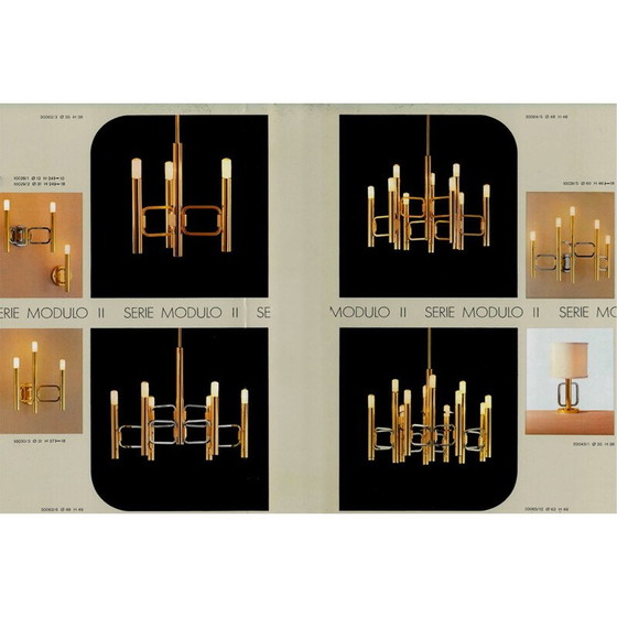 Image 1 of Lustre vintage en laiton poli et chrome par Gaetano Sciolari, Italie 1970