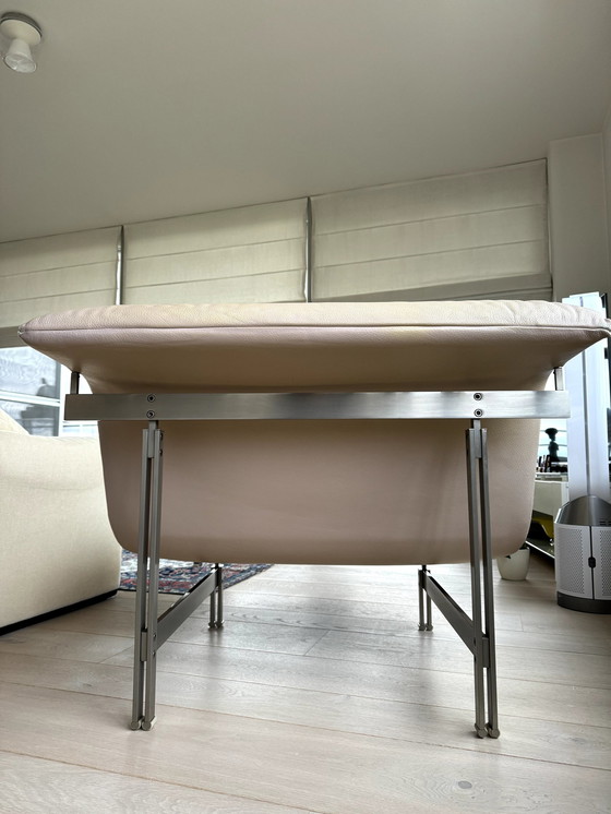 Image 1 of Chaise longue à vagues en cuir beige vanille par Giovanni Offredi pour Saporiti Italie, 1970S