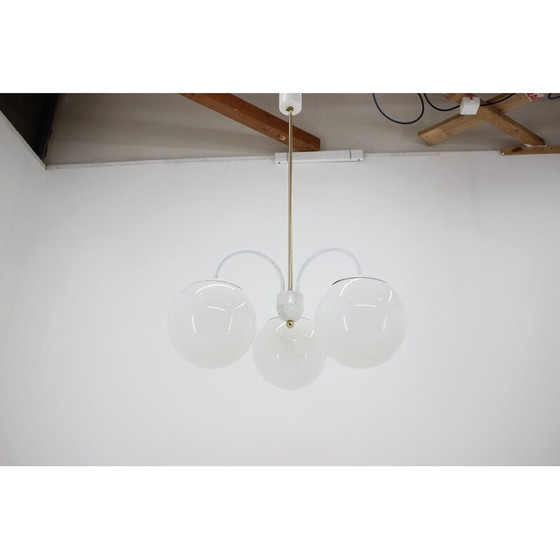 Image 1 of Lustre vintage en métal blanc et verre par Kamenický Šenov, Tchécoslovaquie 1970