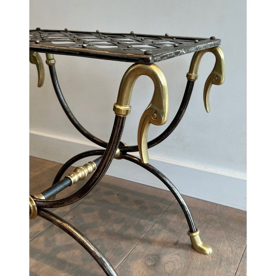 Image 1 of Tabouret Curule vintage en acier et laiton, 1940