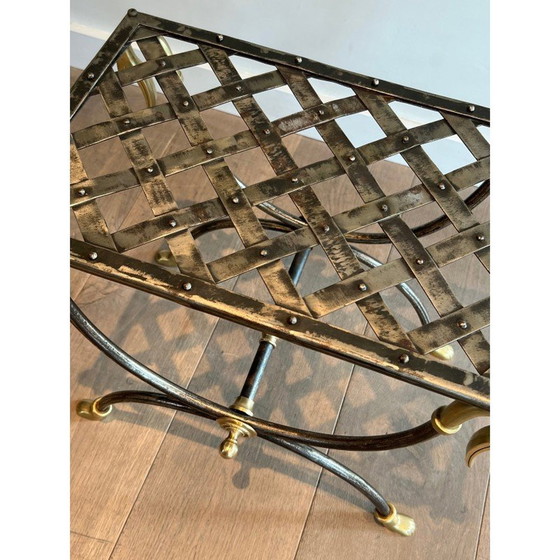 Image 1 of Tabouret Curule vintage en acier et laiton, 1940