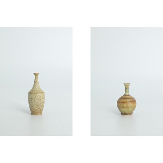Image 1 of Ensemble de 4 vases de collection en grès brun vintage par Gunnar Borg pour Höganäs Ceramics, Suède 1960