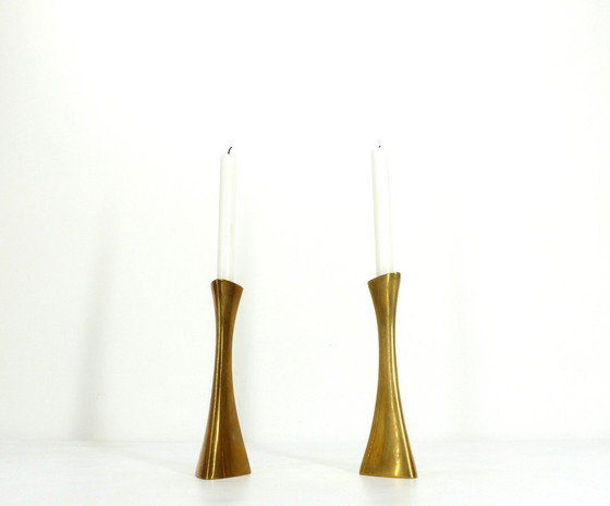 Image 1 of Paire De Bougeoirs Vintages En Laiton Ytterberg Pour Bca Eskilstuna, Suède 1960