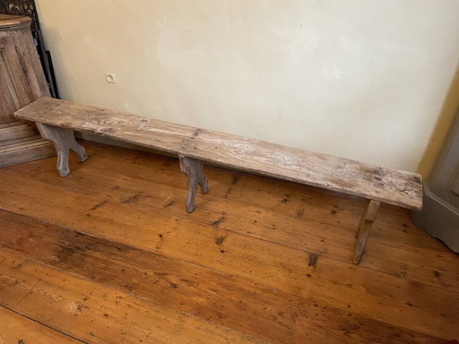 Banc d'église Long Pew Français Antique 209 Cm. Châtaignier