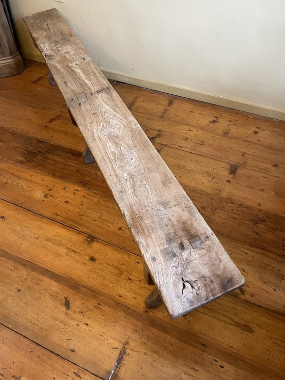 Image 1 of Banc d'église Long Pew Français Antique 209 Cm. Châtaignier