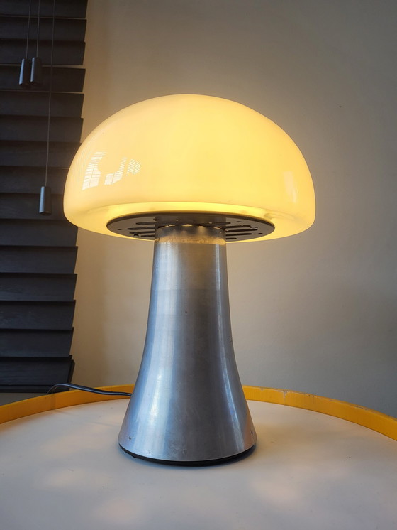 Image 1 of Lampe champignon Xl, lampe de table lourde en acier inoxydable, années 1980