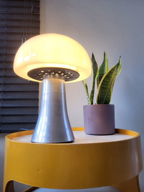 Image 1 of Lampe champignon Xl, lampe de table lourde en acier inoxydable, années 1980