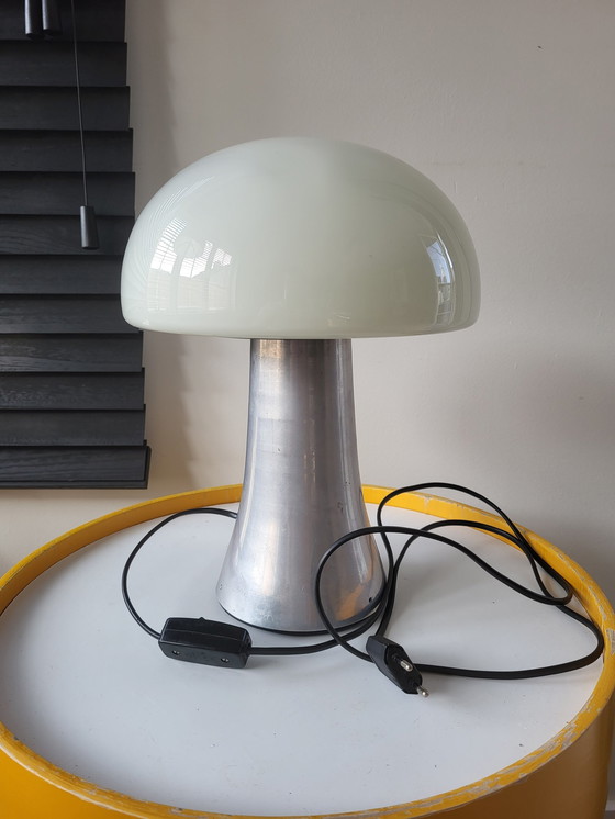 Image 1 of Lampe champignon Xl, lampe de table lourde en acier inoxydable, années 1980