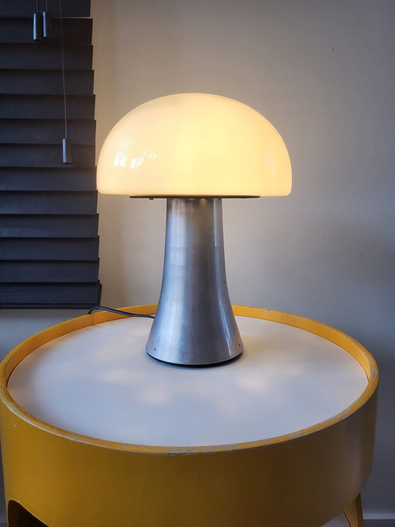 Image 1 of Lampe champignon Xl, lampe de table lourde en acier inoxydable, années 1980