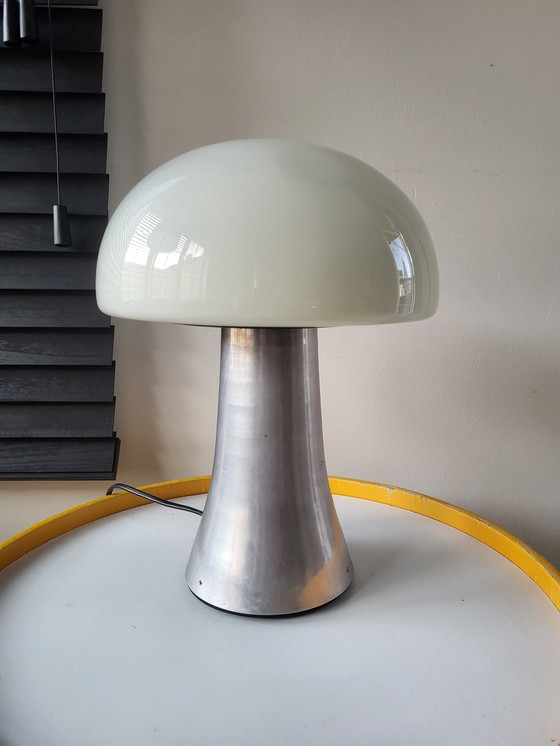 Image 1 of Lampe champignon Xl, lampe de table lourde en acier inoxydable, années 1980