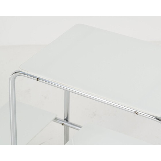 Image 1 of Table d'appoint vintage Bauhaus chromée avec verre opaxite blanc 1930s