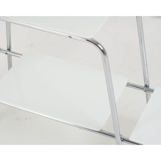Image 1 of Table d'appoint vintage Bauhaus chromée avec verre opaxite blanc 1930s