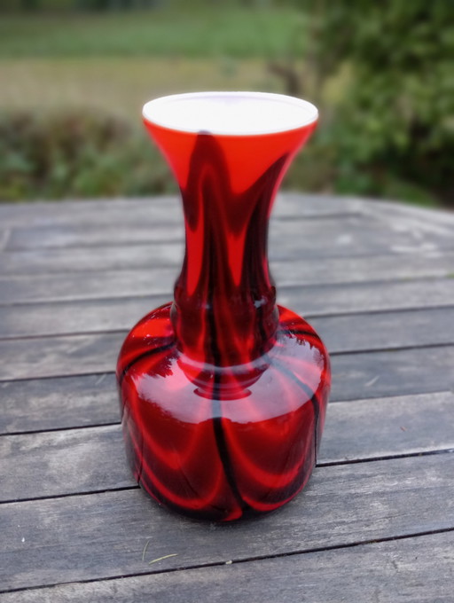 Vase Opaline Soufflé Marbrée Rouge/Noir Italie Empoli, Pop Art,1970