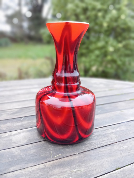 Vase Opaline Soufflé Marbrée Rouge/Noir Italie Empoli, Pop Art,1970