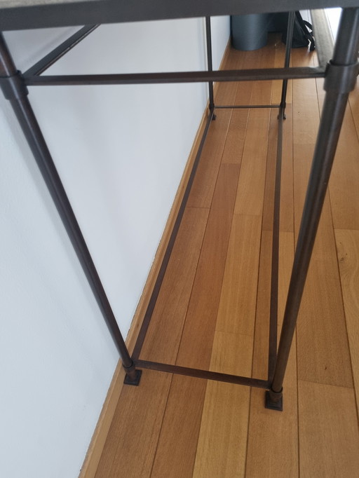 Table d'appoint vintage Pieds en fer/laiton, plateau en pierre