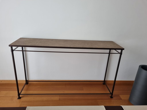 Table d'appoint vintage Pieds en fer/laiton, plateau en pierre
